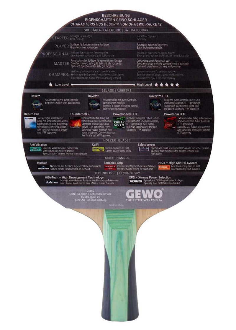 GEWO CS Energy Carbon Pro – Pre‑Assembled Table Tennis Racket