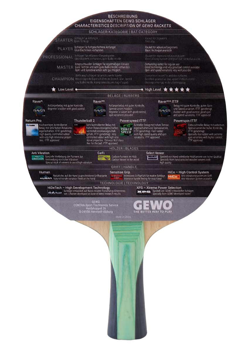 GEWO CS Energy Carbon Pro – Pre‑Assembled Table Tennis Racket - Backhand