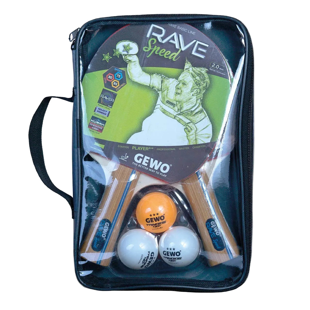 GEWO Rave Speed Spin Oriented – Table Tennis Racket Set - Packaging
