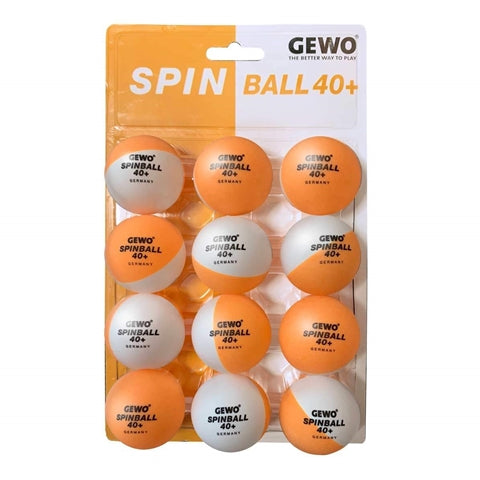GEWO 40+ Table Tennis Training Ball- Orange/White SpinBalls- One Dozen Pack